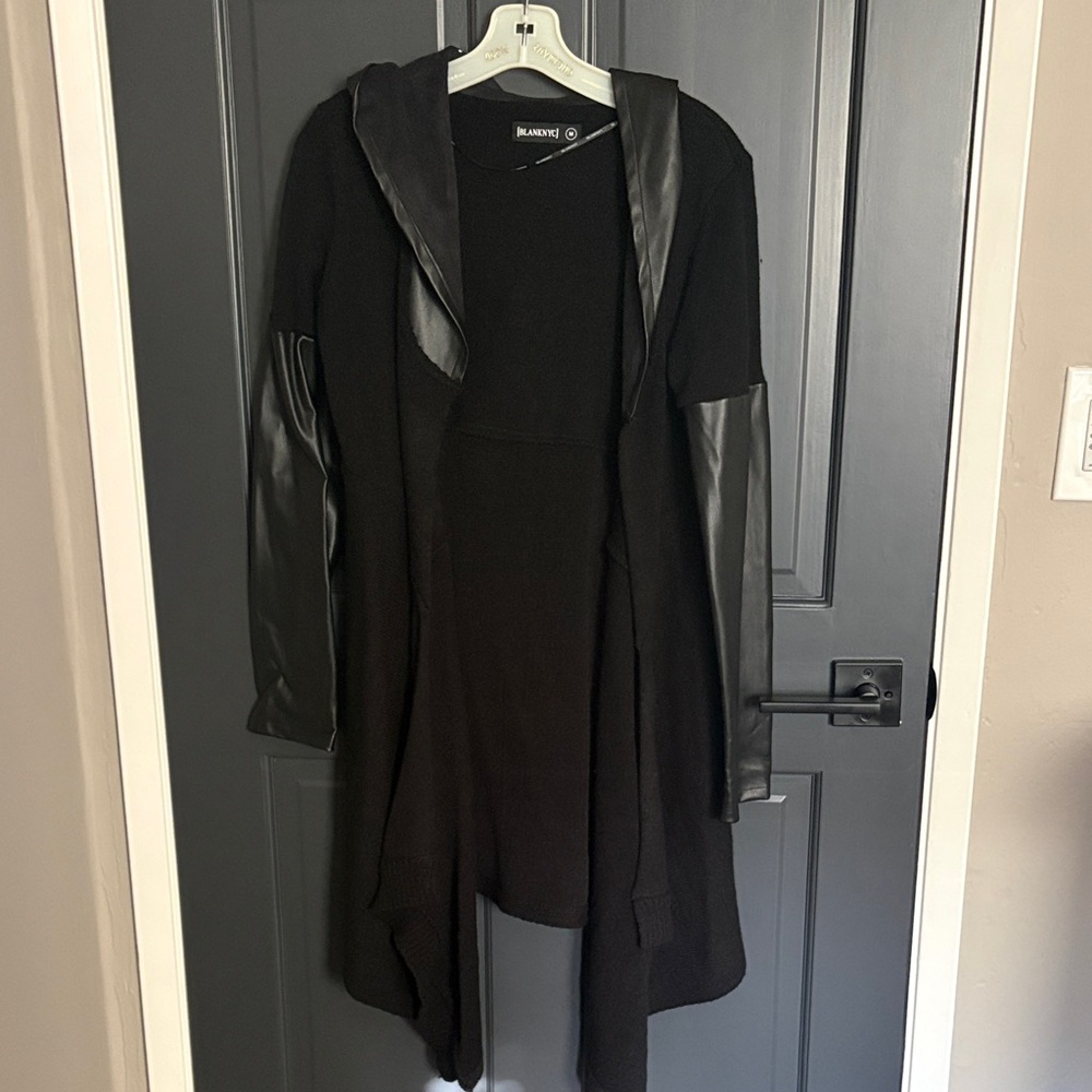 Blank NYC Black Mixed-Media Hooded Cardigan
